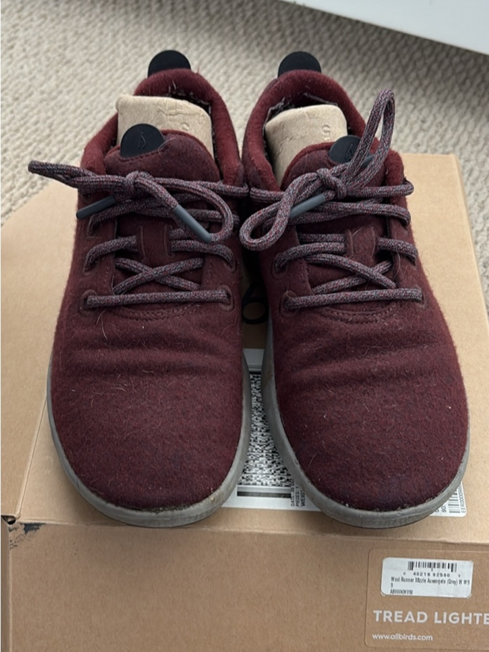 Allbirds women’s Wool Runner Mizzles - Burgundy